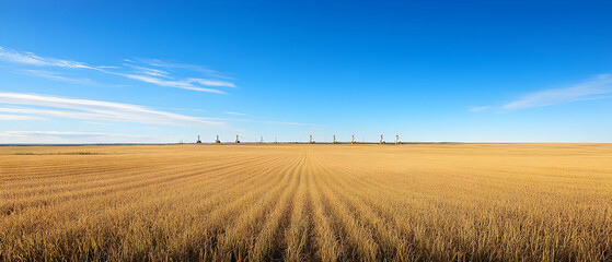 Open Golden Field Under Clear Blue Sky