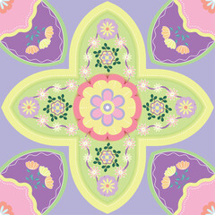 Seamless vector pattern of pink floral vintage Easter cards with eggs and flowers