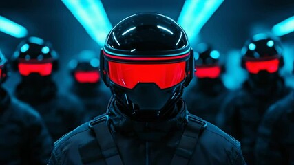 Cyberpunk Red visor Soldiers futuristic digital art - Powered by Adobe