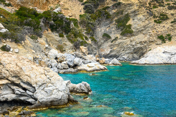Rocky beach of Agia Anna on Amorgos island, Cyclades, Greece