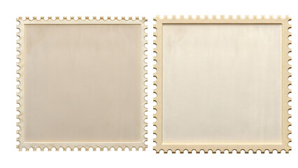 Two blank square frames with scalloped edges side by side against a black background in a studio shot