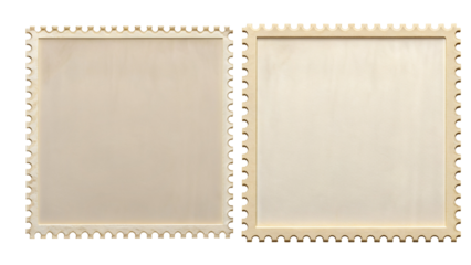 Two blank square frames with scalloped edges side by side against a black background in a studio shot