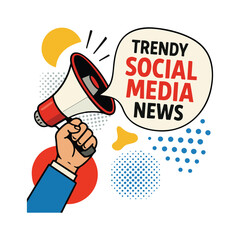Trendy social media news megaphone illustration announcement design