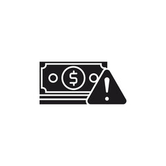 Financial Risk Concept,Stack of Money with Warning Sign. This icon uses a glyp style eps file.