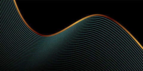 3D blue luxury abstract background overlap layer on dark space with golden waves effect decoration. Vector ilustration