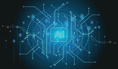 blue background AI logo cincept design vector illustration