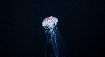 Jellyfish in dark water with starry background