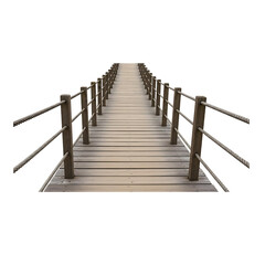 Fototapeta premium Wooden bridge with rope railing isolated on transparent background