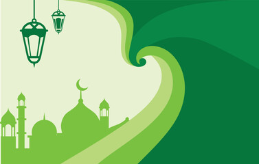 Green Ramadan Mosque and Lanterns
