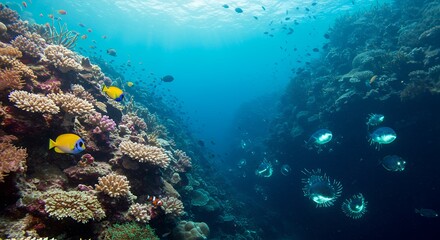 Underwater Coral Reef with Fish and Marine Life
