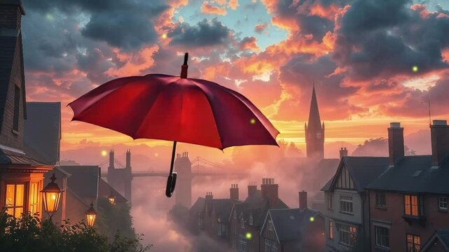 Red Umbrella at Sunset &ndash; An Illustration for "Mary Poppins"