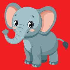 Fototapeta premium Funny pink baby elephant cartoon character illustration with a cute smile enjoying the wild nature of the jungle