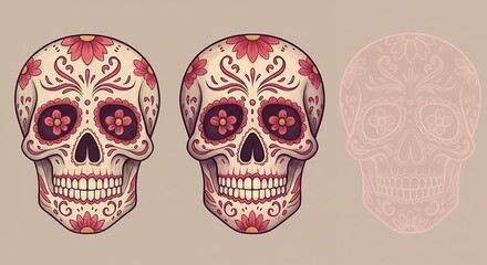 Sugar Skull with Flower Pattern