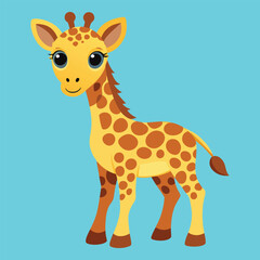Obraz premium Cute baby giraffe cartoon with a blank sign, perfect for a fun zoo or safari illustration