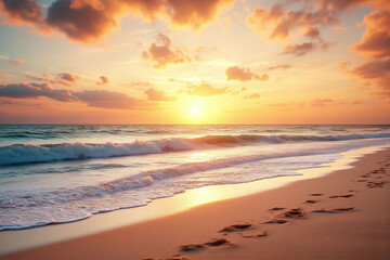 beach at sunset with footprints in the sand1