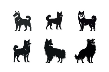 Obraz premium Six black silhouettes of different dog breeds