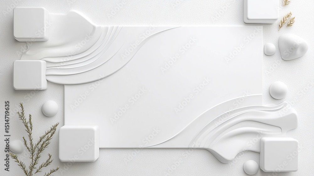 Fototapete abstract white 3d render with cubes and flowing waves
