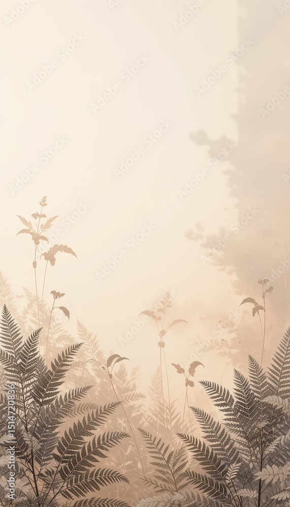 Poster serene minimalist peach and ivory gradient background with fern shadows perfect for text overlay
