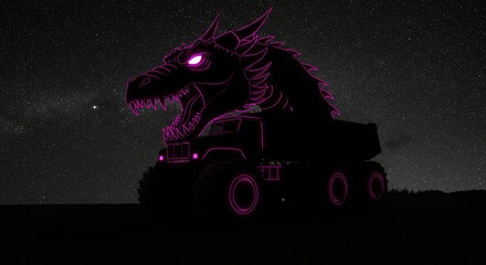 Dragon on Truck in Dark Night Sky