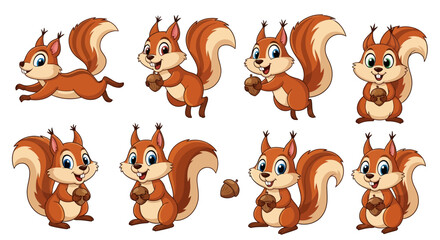 Adorable Cartoon Squirrels Collection with Acorns