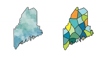 Maine Map Watercolor Stained Glass