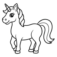 A charming cartoon horse vector illustration, isolated on white, depicts a cute farm animal