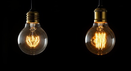 Two light bulbs on black background