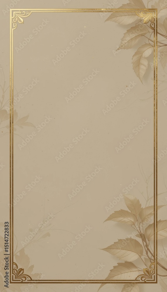 Poster elegant beige and gold vertical frame minimalist background for text or image