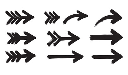 Hand drawn arrows vector set directional arrows brush strokes grunge elements black arrows on white background