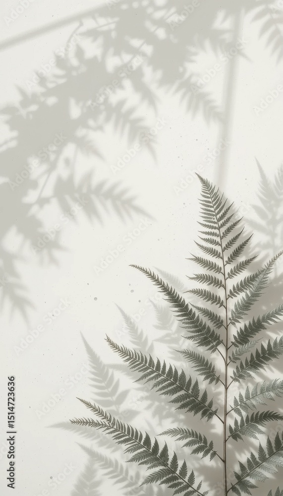 Poster calming minimalist fern shadow background off-white vertical design with text space