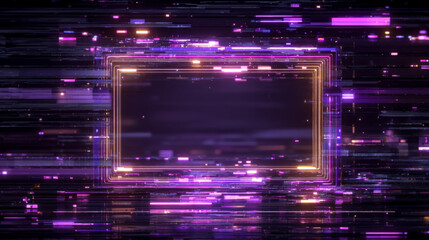 damaged neon frame, glowing interference rectangles, heavy compression and scanning lines