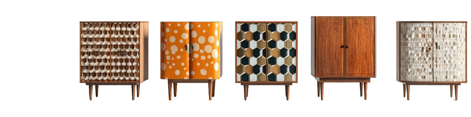 Naklejka premium Four vintage-style cabinets with patterned doors