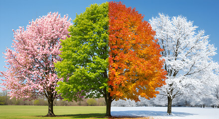 Four seasons tree depicting spring, summer, fall and winter.