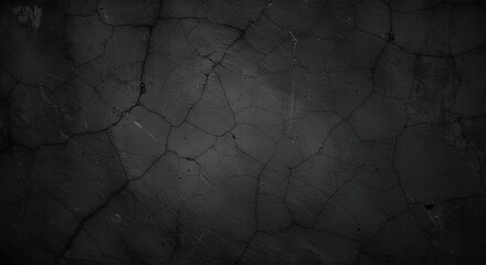 Abstract Black Wall Background, Rough, eerie texture with deep fissures