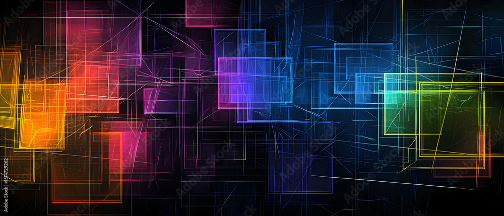 Poster abstract geometric design with colorful squares and lines