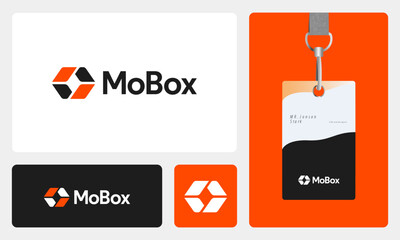 Minimalist abstract Delivery, gift, medical, shop and drug  box logo design with premium ID card
