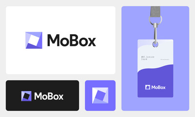 Minimalist abstract Delivery, gift, medical, shop and drug  box logo design with premium ID card
