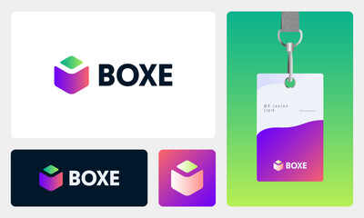 Minimalist abstract Delivery, gift, medical, shop and drug  box logo design with premium ID card