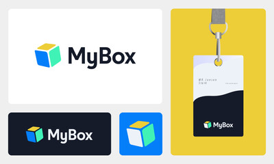 Minimalist abstract Delivery, gift, medical, shop and drug  box logo design with premium ID card