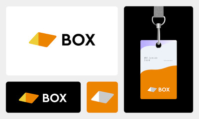 Minimalist abstract Delivery, gift, medical, shop and drug  box logo design with premium ID card