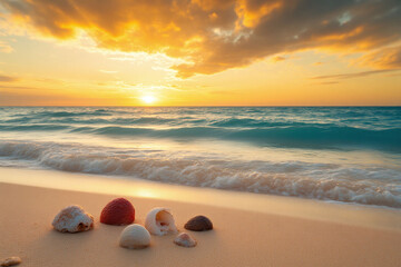 beach with shells on the sand and the ocean in the background1