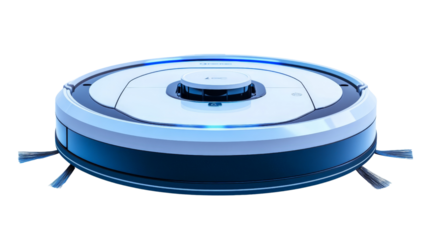 A robot vacuum cleaner detecting obstacles and navigating autonomously,Transparent background, PNG file