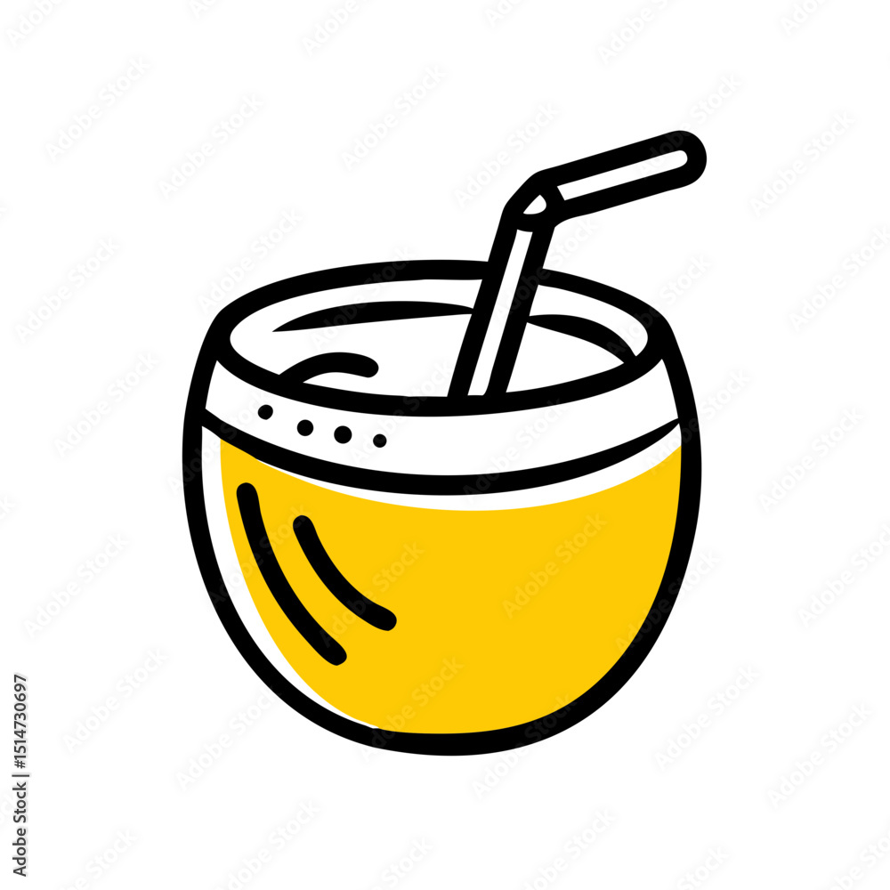Poster coconut drink with straw color icon on transparent background for web and graphic design