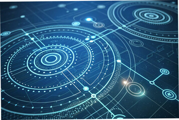 Abstract digital illustration of interconnected circuit patterns and lines.