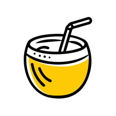 Coconut drink with straw color icon on transparent background for web and graphic design