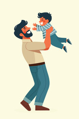 Happy father and son flat vector illustration isolated.