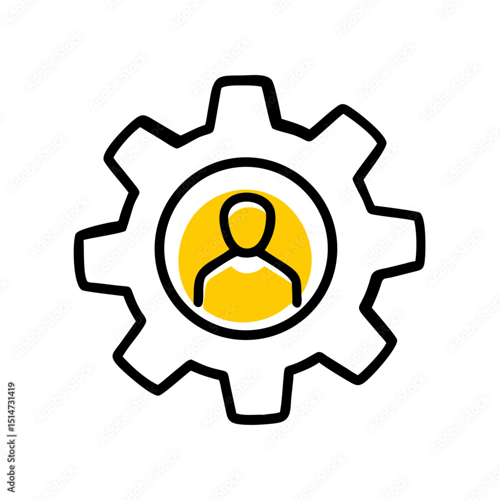 Poster gear with person color icon on transparent background for web and graphic design
