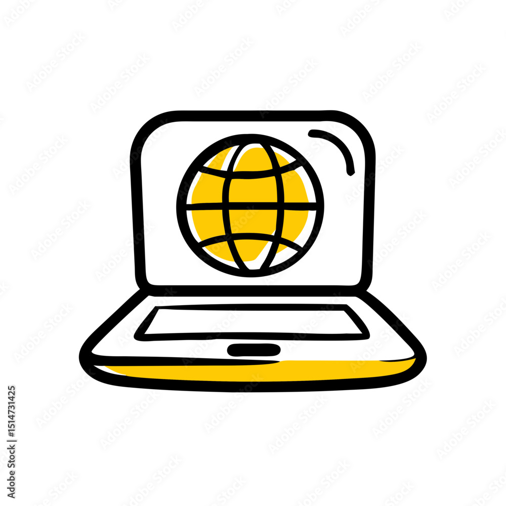 Poster global laptop color icon on transparent background for web and graphic design