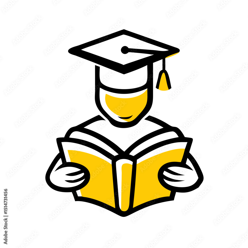 Poster graduate reading book color icon on transparent background for web and graphic design