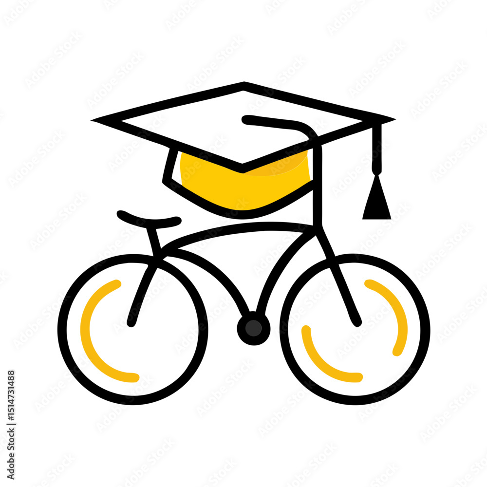 Poster graduation cap cycle color icon on transparent background for web and graphic design
